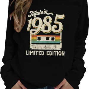 Women Sweatshirt Limited Edition Letter Print Pullover Fashion Number 1985 Graphic Crewneck Sweatshirts Workout Top