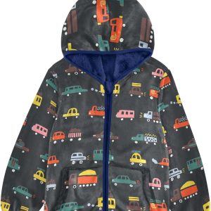 Boys Fleece Coat Cute Toy Car Colorful Zip-Up Hoodie Girls Outerwear Kids Hooded Jacket 3-10T
