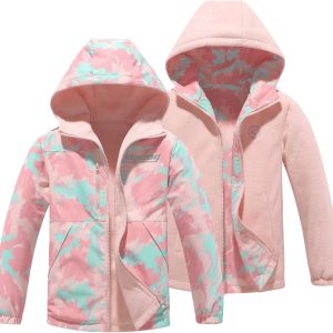 MGEOY Boys Girls Reversible Jacket Lightweight Waterproof Fleece Lined Raincoat for Kids（4-12）
