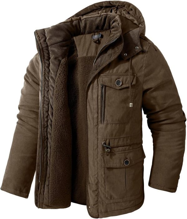 Mr.Stream Men's Winter Hooded Jacket Windproof Sherpa Lined Fleece Windbreaker Coat Outerwear Warm Parka