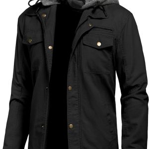 Pursky Men's Canvas Cotton Military Casual Field Jacket Outerwear With Removable Hood