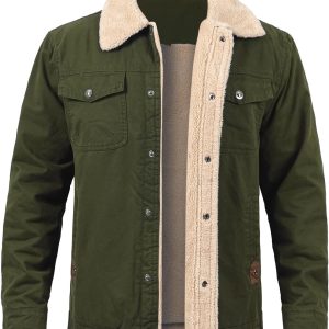 MANSDOUR Men's Winter Cargo Jacket Warm Cotton Fleece lined Sherpa Jackets Military Trucker Work Coat
