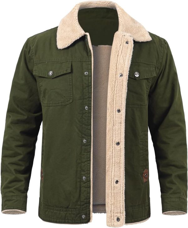 MANSDOUR Men's Winter Cargo Jacket Warm Cotton Fleece lined Sherpa Jackets Military Trucker Work Coat