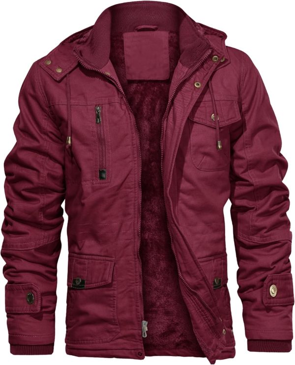 CHEXPEL Men's Thick Winter Jackets with Hood Fleece Lining Cotton Military Jackets Work Jackets with Cargo Pockets
